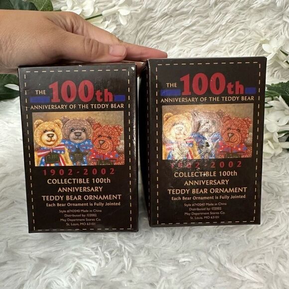 Vintage in Box Collectible 100th Anniversary Teddy Bear Ornament 1902 & 2002 New - Picture 5 of 6